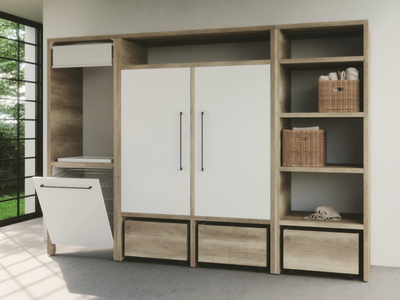 SMARTOP - COMPOSITION 11 - Sectional melamine-faced chipboard laundry room cabinet with hinged doors for washing machine _ COLAVENE