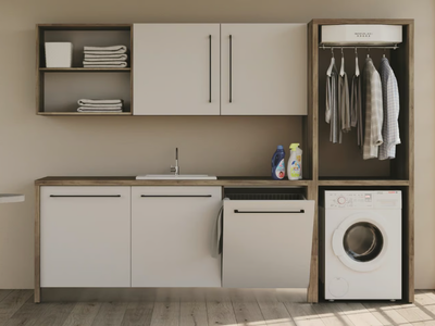 SMARTOP - COMPOSITION 12 - Sectional melamine-faced chipboard laundry room cabinet with sink for washing machine _ COLAVENE