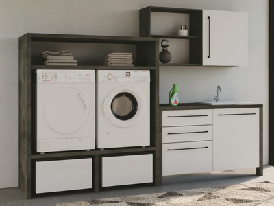 SMARTOP - COMPOSITION 13 - Sectional melamine-faced chipboard laundry room cabinet with sink for washing machine _ COLAVENE