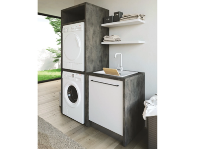SMARTOP - COMPOSITION 17 - Tall sectional melamine-faced chipboard laundry room cabinet with sink _ COLAVENE