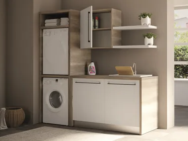 SMARTOP - COMPOSITION 2 - Tall sectional melamine-faced chipboard laundry room cabinet with sink _ COLAVENE