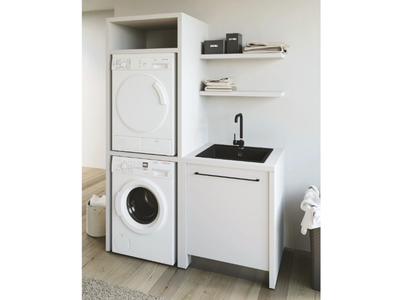 SMARTOP - COMPOSITION 3 - Tall sectional melamine-faced chipboard laundry room cabinet with sink _ COLAVENE
