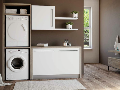 SMARTOP - COMPOSITION 4 - Tall sectional melamine-faced chipboard laundry room cabinet with hinged doors _ COLAVENE