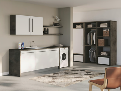 SMARTOP - COMPOSITION 5 - Sectional melamine-faced chipboard laundry room cabinet with sink for washing machine _ COLAVENE