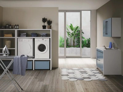 SMARTOP - COMPOSITION 6 - Sectional melamine-faced chipboard laundry room cabinet with sink for washing machine _ COLAVENE