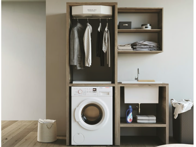 SMARTOP - COMPOSITION 7 - Tall sectional melamine-faced chipboard laundry room cabinet with sink _ COLAVENE