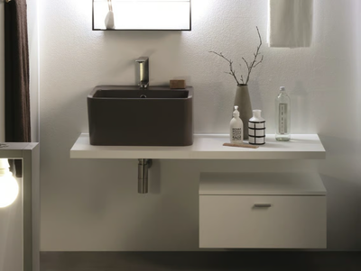 WYNN - Single wall-mounted melamine-faced chipboard vanity unit with integrated washbasin _ COLAVENE