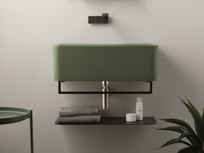 WYNN - Wall-mounted rectangular ceramic washbasin with towel rail _ COLAVENE