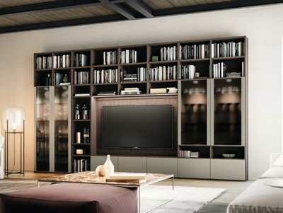 DAY SYSTEM 02 - Wall-mounted bookcase with TV stand with drawers _ Composit