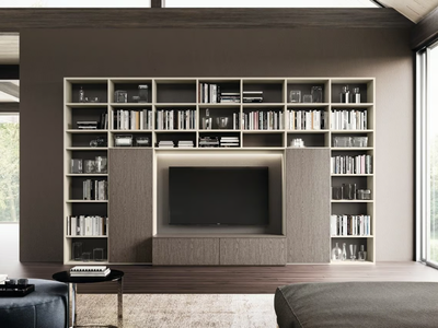 DAY SYSTEM 05 - Wall-mounted wooden bookcase with TV stand _ Composit