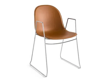 ACADEMY - Stackable sled base bonded leather chair with armrests _ Connubia