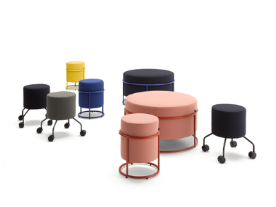 DROP - Round fabric pouf with castors _ COR