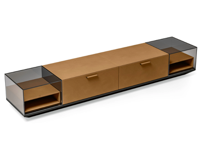 STARLIGHT - Glass and tanned leather TV cabinet _ CPRN HOMOOD