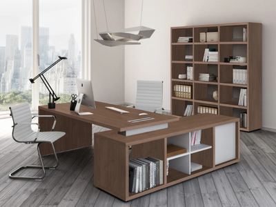 BRERA - L-shaped office desk with shelves _ CUF Milano