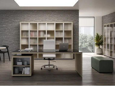 BRERA - Rectangular glass office desk with shelves _ CUF Milano