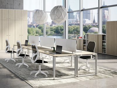 RING - Multiple wooden office desk with desk screens _ CUF Milano