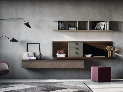 SLIM UP 06 - Wall-mounted storage wall with secretary desk _ Dall'Agnese