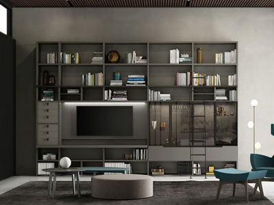 SPEED UP 02 - Open wall-mounted bookcase with TV stand _ Dall'Agnese