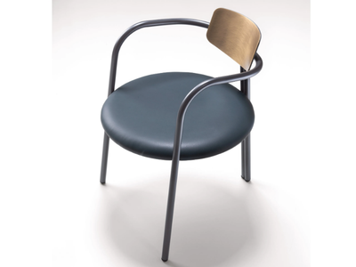 VIA VENETO - Stainless steel and leather chair with armrests _ DE CASTELLI