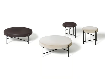 SEN - Upholstered round leather pouf