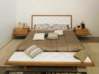 MOON - Oak bed with integrated nightstands _ Deodara