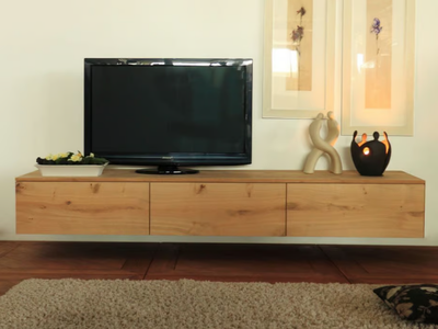 WEIGHTLESS - Wall-mounted oak TV cabinet with cable management _ Deodara