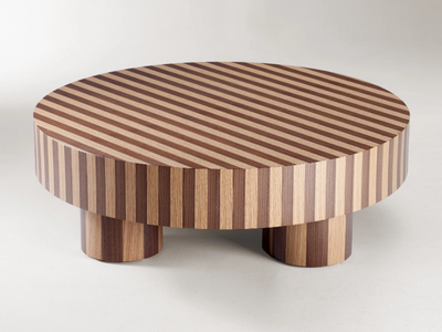 NUSA - Round low oak and walnut coffee table _ DOOQ