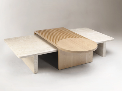 STICK & STONE - Low rectangular travertine coffee table _ DOOQ