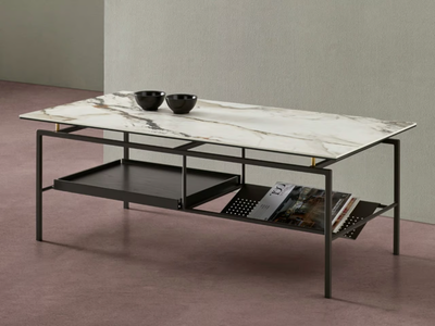 SIMONE - Rectangular ceramic coffee table with integrated magazine rack _ DRESSY