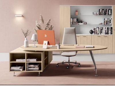 DAKAR - Oval melamine office desk with shelves _ DVO