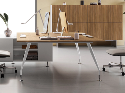 DAKAR - Square melamine office desk with shelves _ DVO