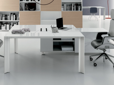 TAY - L-shaped sectional glass and aluminium office desk _ DVO