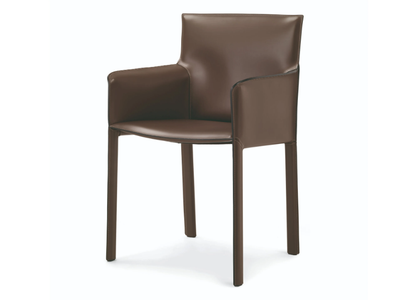 PASQUALINA - Tanned leather chair with armrests _ ENRICO PELLIZZONI