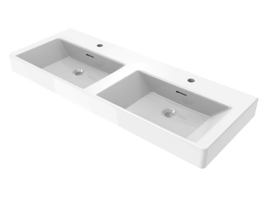 MALIBU - Wall-mounted double ceramic washbasin _ Ercos