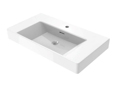 MALIBU - Wall-mounted rectangular ceramic washbasin _ Ercos