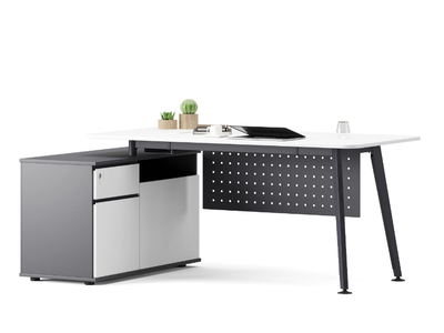 FLORES - L-shaped wooden office desk with drawers _ Ersa
