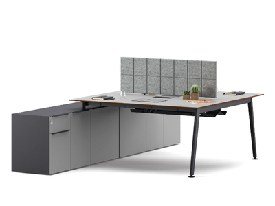 HANA - L-shaped wooden office desk with drawers _ Ersa