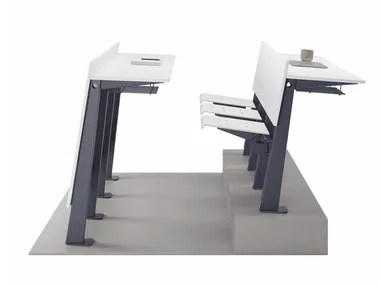 IKEDA - Laminate bench desk with integrated chairs and metal frame _ Ersa