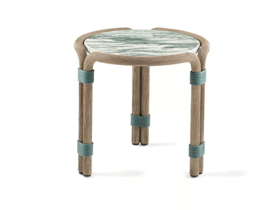 ROTIN - Round coffee table with marble and cement top _ Ethimo
