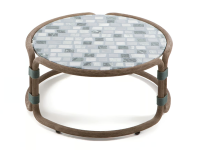 ROTIN - Round coffee table with marble and cement top _ Ethimo