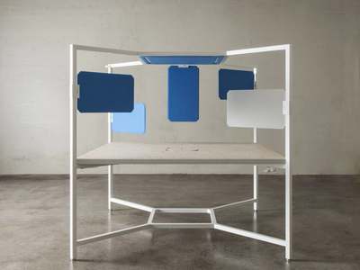 HUB - Multiple square office desk with sound absorbing screens _ FANTONI