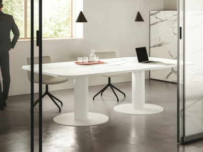 MEET UP - Office desk / meeting table with Calacatta marble effect top _ FANTONI