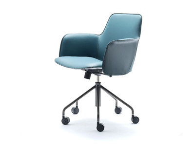 ELECTA - Height-adjustable tanned leather chair with castors _ Fasem
