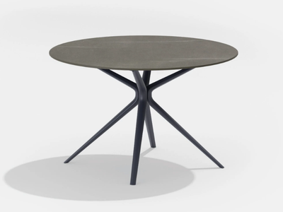 MOAI - Round table in painted aluminium with top in porcelain stoneware _ FAST