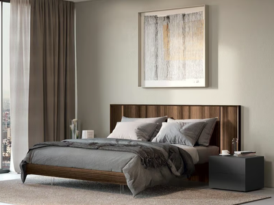 NOUVELLE - Melamine-faced chipboard bed with integrated lighting with high headboard _ Febal Casa