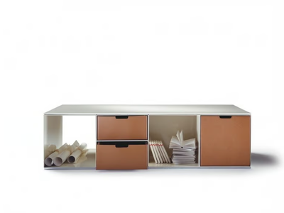INFINITY - Rectangular low tanned leather coffee table with integrated magazine rack _ Flexform