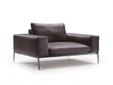 LIFESTEEL - Leather armchair with removable cover with armrests _ Flexform