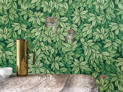 FOGLIE E CIVETTE - Wallpaper _ Fornasetti