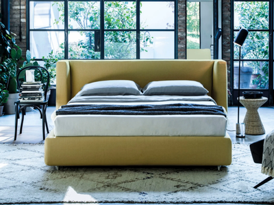 BEA - Fabric double bed with upholstered headboard _ Frauflex