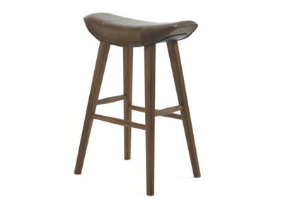 KYA KITCHEN STOOL WOODEN FRAME - Leather stool with footrest _ Freifrau